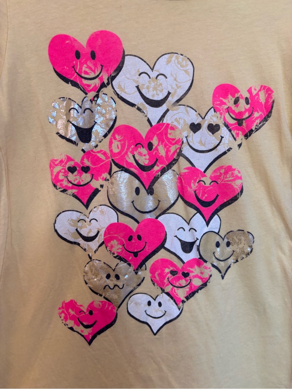 Wet Seal Yellow Tee with Pink & Gold Heart Smiley Print - Picture 11 of 11